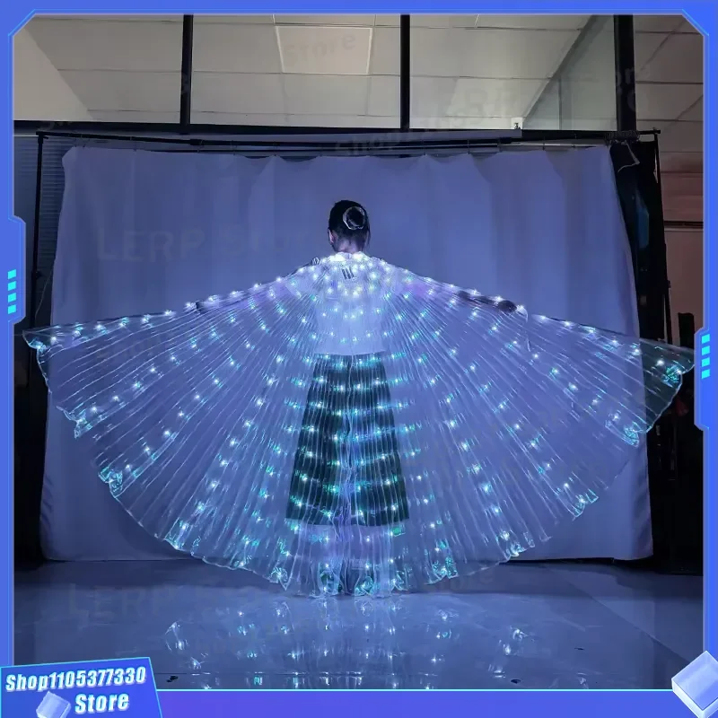 LED Glowing Butterfly Wings for Belly Dance Performance Costume Festival Party Wear Light Up Cloak Wedding Props Decorative