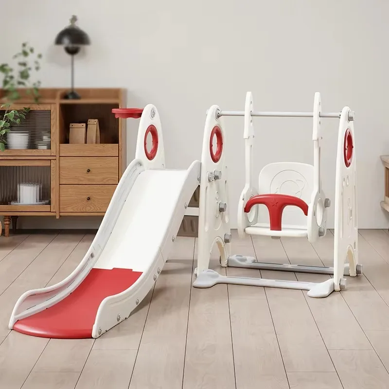 Space Ship Themed Toddler Plastic Children's Slide and Swing Set