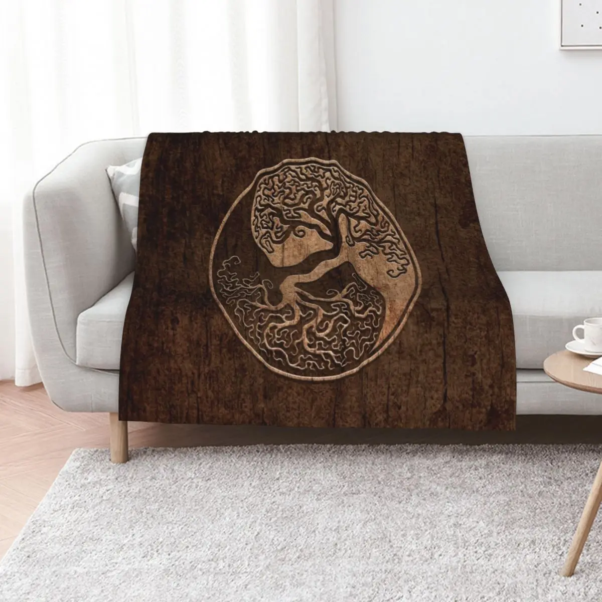 Rough Wood Grain Effect Tree of Life Yin Yang Throw Blanket Thermal Sofa Soft Plaid funny gift Kid'S Blankets