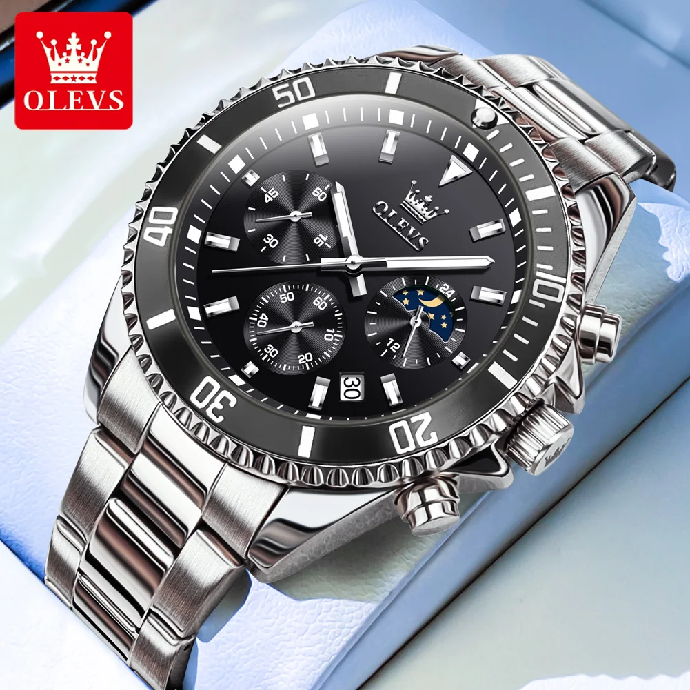 

OLEVS 2870 Men's Watch Gold Luxury Original Diving Series Men's Watch Automatic Calendar Moon Phase Chronograph Men Quartz Watch