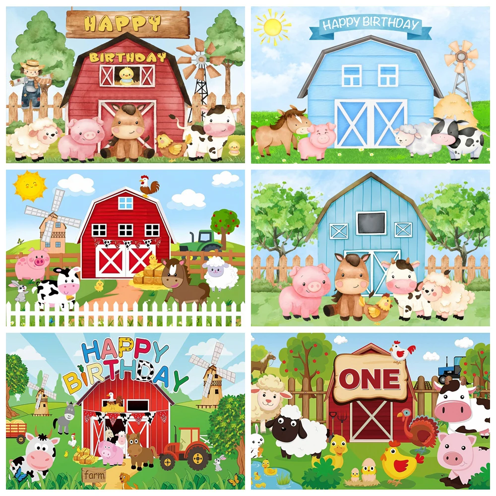 

Cartoon Farm Animal Theme Backdrop Kids 1st Birthday Party Baby Shower Decor Photograph Background Custom Children's Day Props