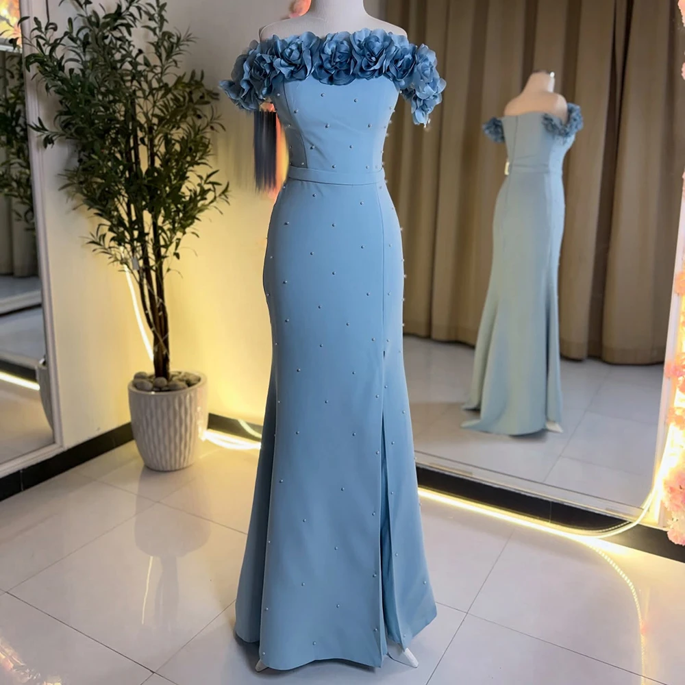 

Customized A-line Evening Dresses Floor-length Off The Shoulder Sleeveless Prom Gown Fashion Flowers Beading Draped Party Gown