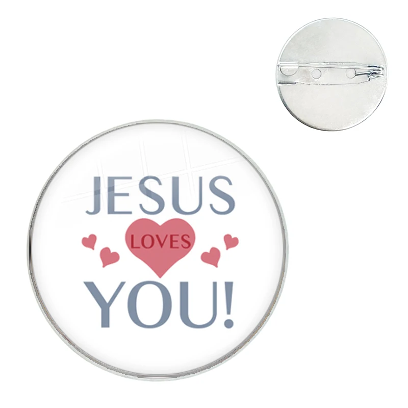 I Love Jesus Symbol Brooches Art Picture Glass Dome Cabochon Collar Pins Badge For Bag Clothes Decoration Jewelry Gift