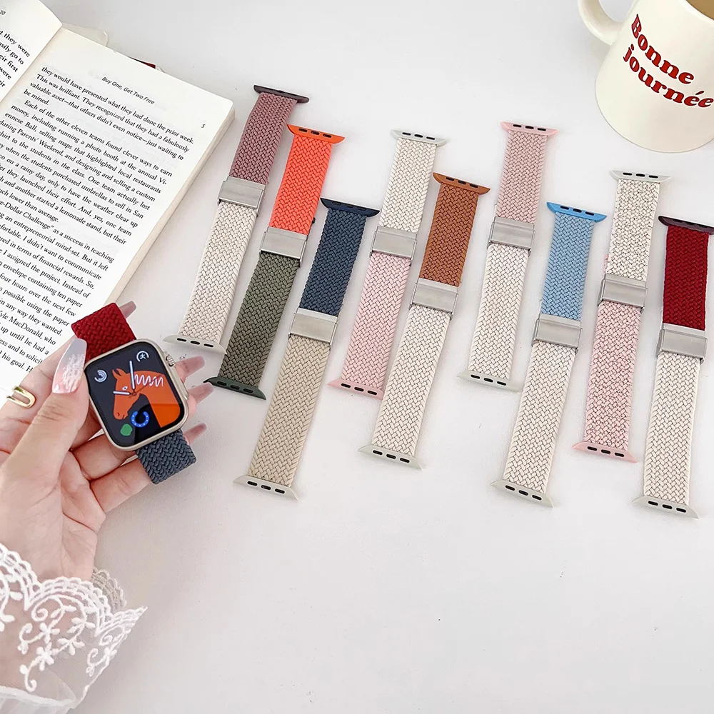 Nylon Stretch Bands for Apple Watch Strap 44mm 45mm 49mm 40mm 41mm 42mm Colorblock Woven bracelet iWatch series 9 8 7 SE 6 5 4 3 image 4