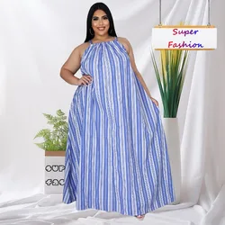 WSFEC L-4XL afryki Plus rozmiar odzież damska 2023 wiosna lato luźny pasek Halter rękaw Sexy Casual plaża Maxi sukienka stroje