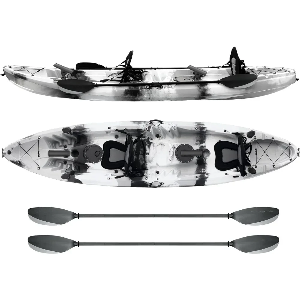 Hard Shell Recreational Tandem Kayak, Package with 2 EVA Padded Seats, Fishing Rod Holders, 2 or 3 Person Sit On Top Kaya