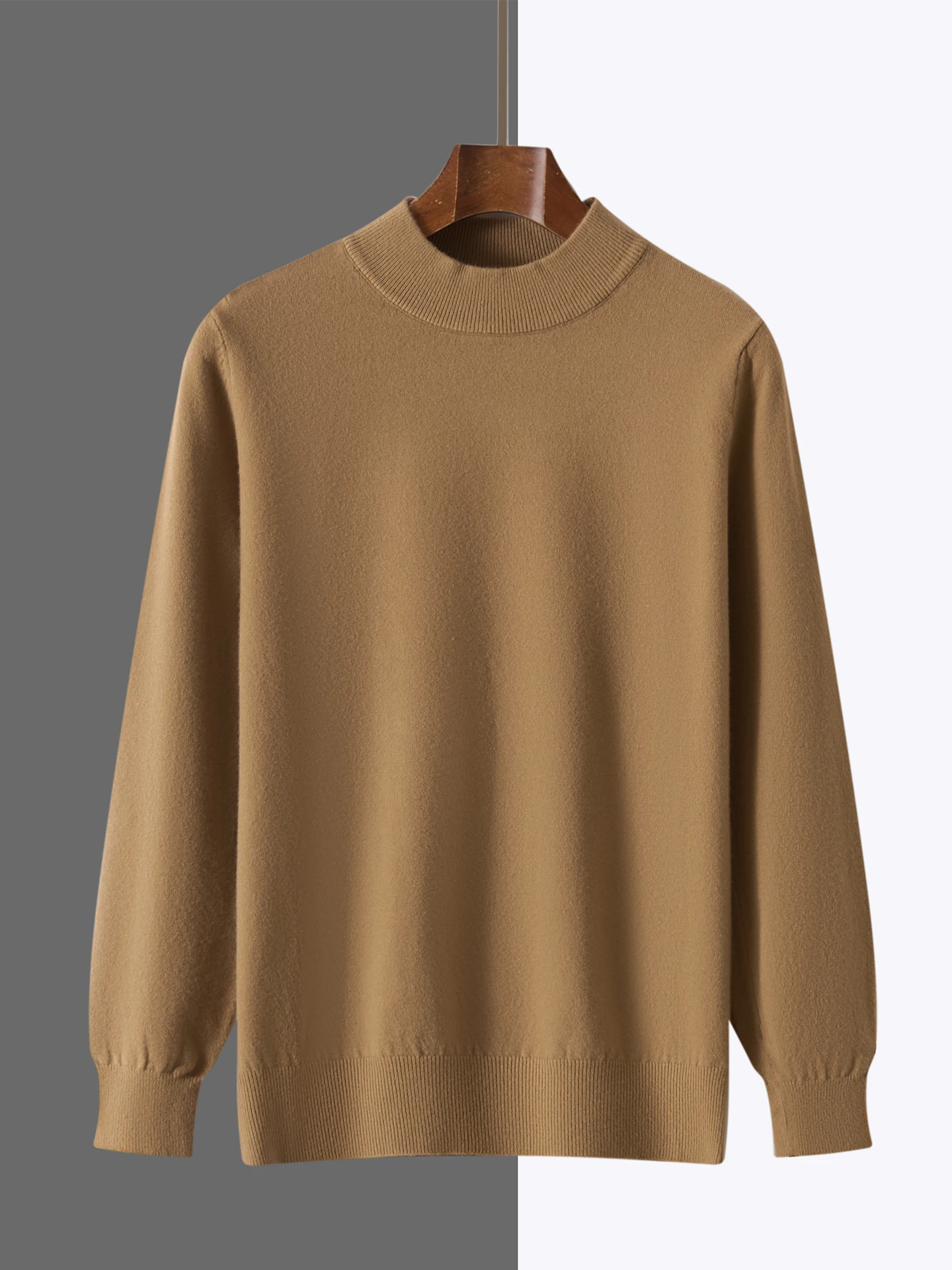 Smart Casual Autumn Winter Man Sweater Basic Merino Wool Knitwear Mock Neck Pullover Long Sleeve Clothes Tops Classic Men Jumper