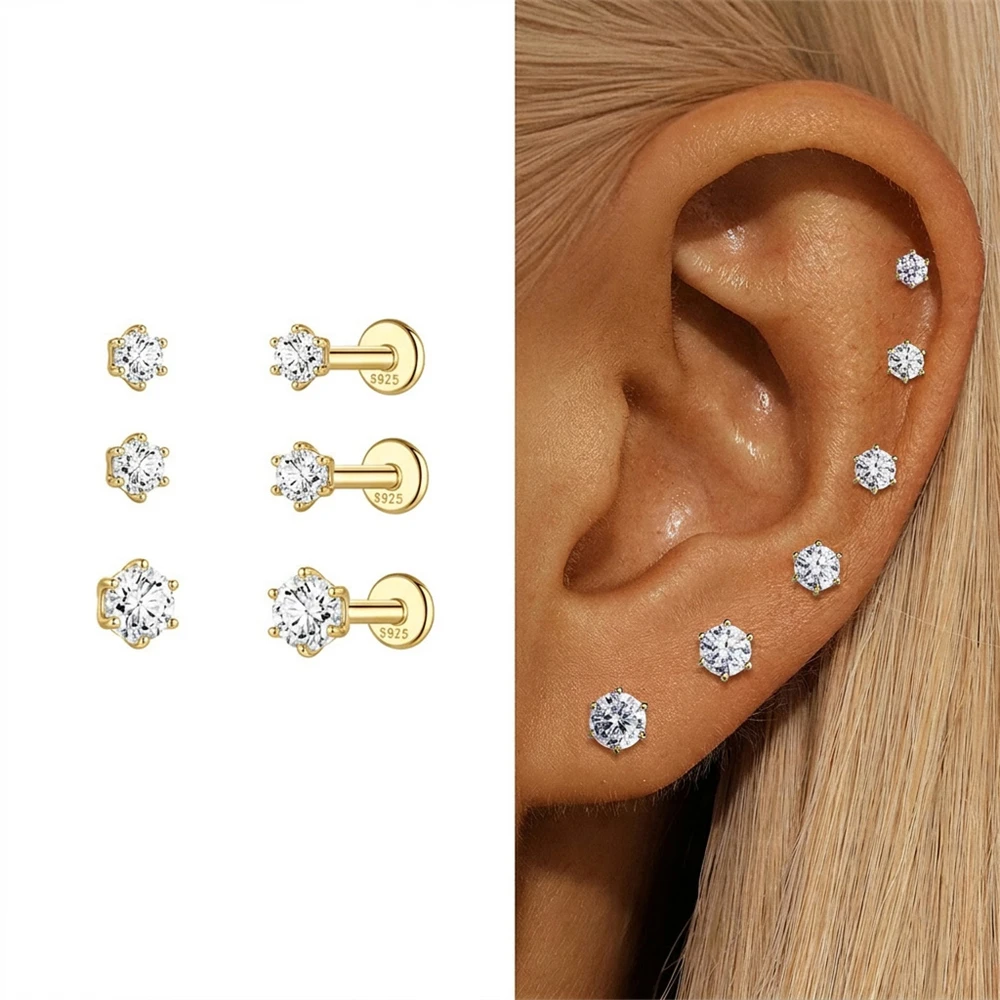 AIDE 925 Sterling Silber 1 Stück Sechsklauen Funkelnder Moissanit Damen Multi-Größen Flacher Rücken Knorpelpiercing Hochzeits-Brautgeschenk – Detail 21