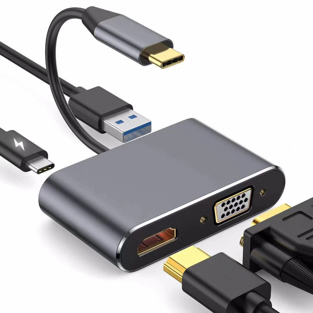 4K USB Type C to VGA 1080P USB C 3.0  PD HD Video Cable Docking Station Adapter Converter  Dock Hub 4 in 1 HD USB C