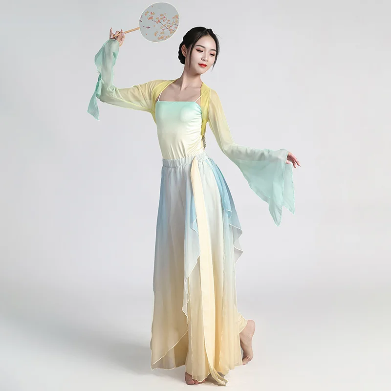 Classic dancing gauze clothes, body charm clothes, elegant women, gradual change silk blouse, Dance in China dance training