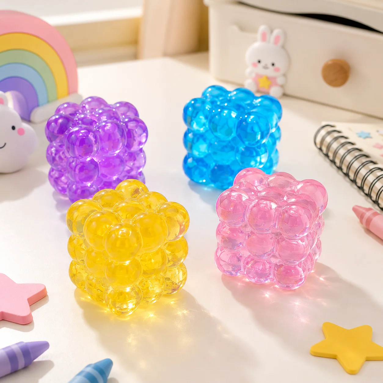 Random Color 3D Stress Ball with Rounded Nine-Grid Design, Grape-Shaped Squishy Toy, Tpr Soft-Touch Stress Relief Ball, Fine Motor Sensory Stress Relief Toy, Soft Mixed Colors in Pink, Purple, Blue, and Yellow, Suitable for Birthday, Christmas, Easter, Halloween Party Gifts and Holiday Giveaways