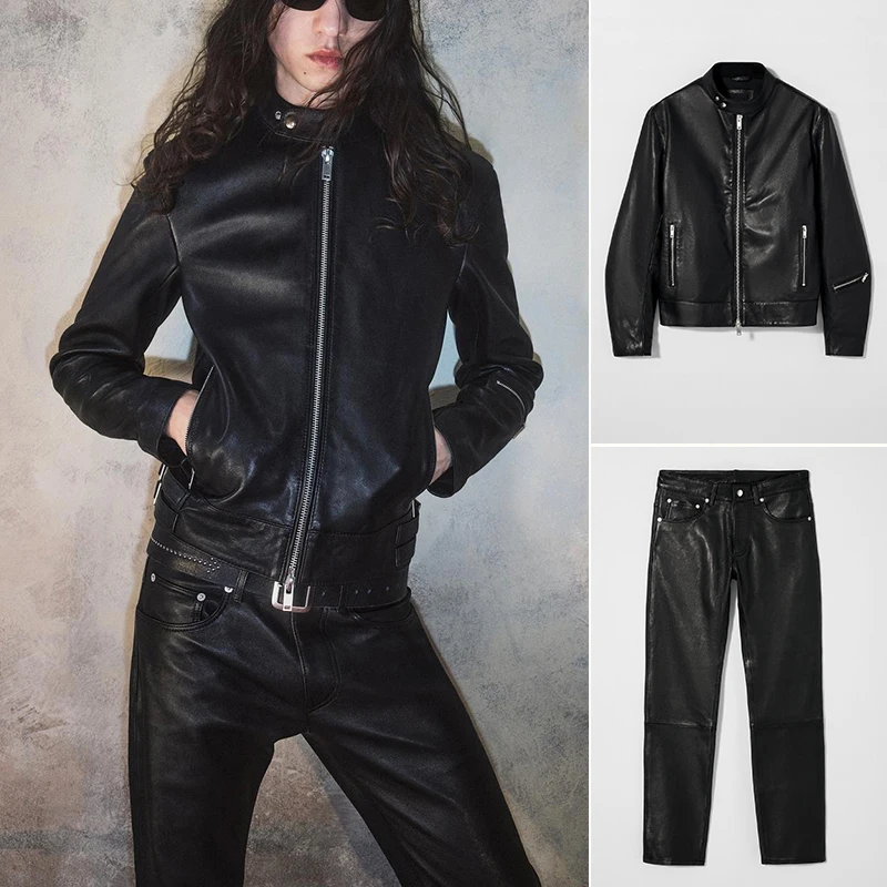 

Повседневные длинные брюки из искусственной кожи Sve с низкой талией, облегающие длинные брюки с застежкой-молнией, модный комплект из двух предметов, лето 20л