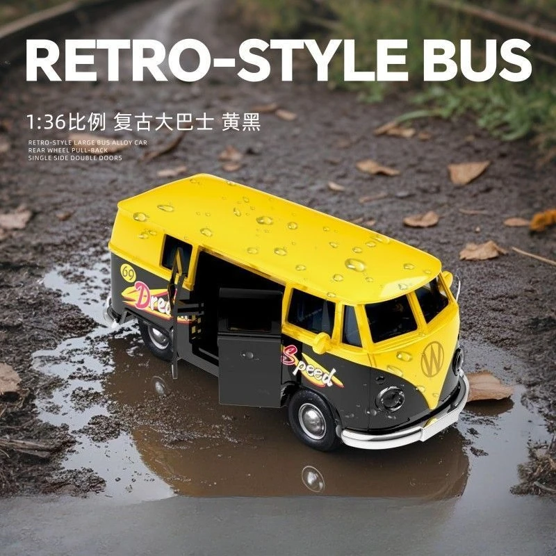 1:36 버스 T1 장난감 자동차 합금 밴 자동차 모델 도어 오프닝 레트로 어린이 장난감 자동차