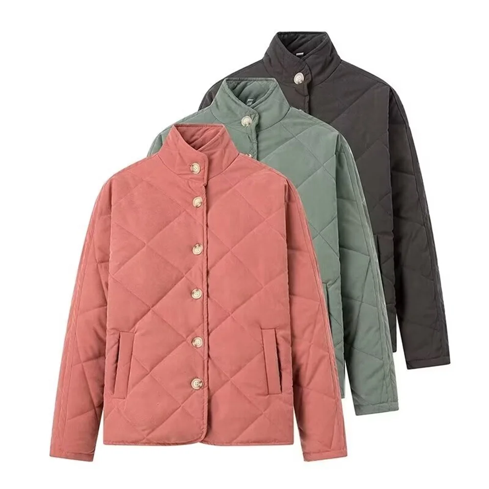 

TRAF autumn new women's fashion casual loose solid color single breasted stand up collar long sleeved jacket
