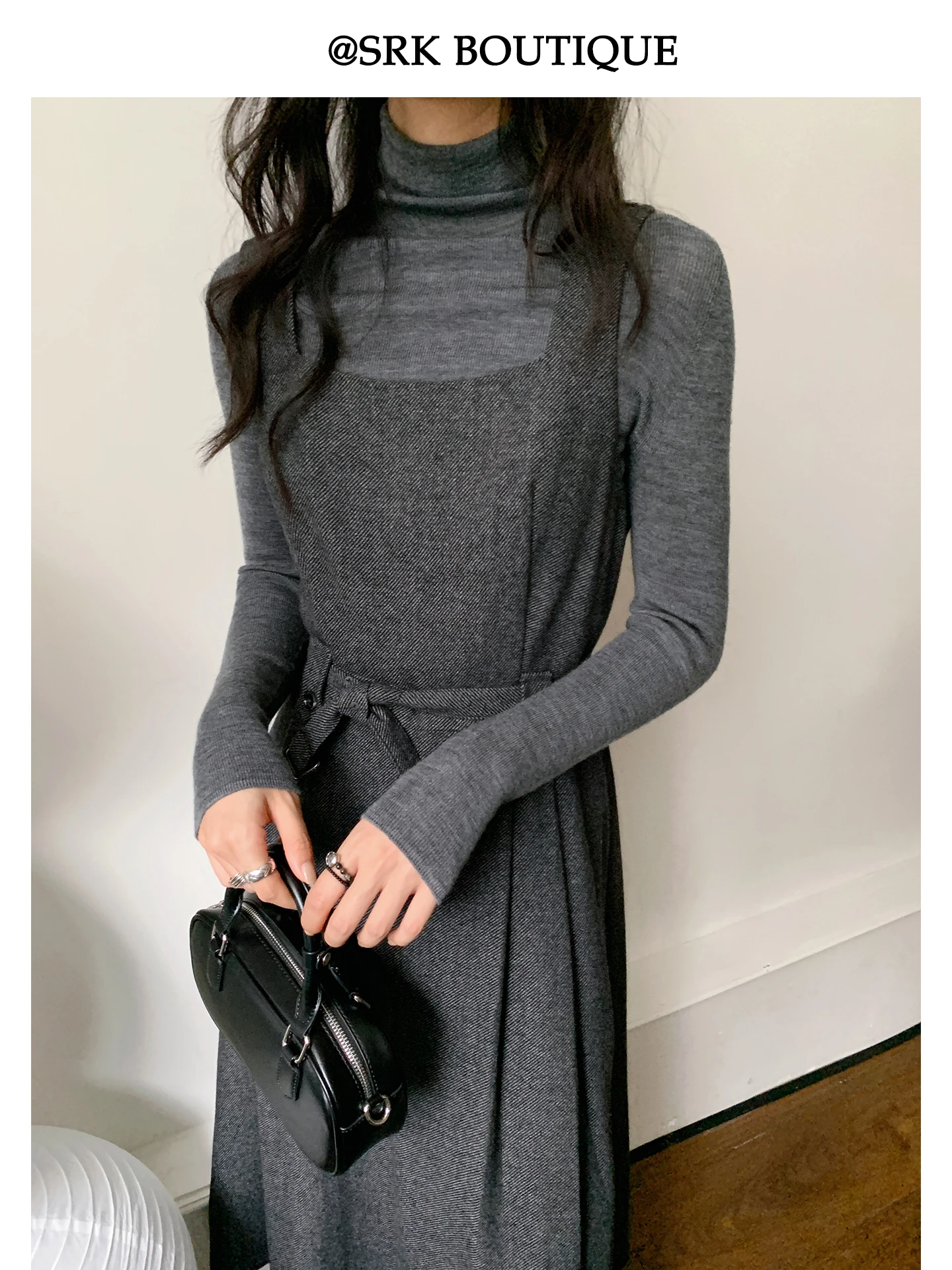 

SRK Women's High Collar ey Wool Knitwear Long Sve Layering Slimming Base irt French Sle Soft Woolen Faion Daily Wear