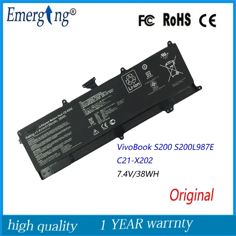 7.4V 38Wh  New Laptop Battery for ASUS VivoBook C21-X202 S200 S200E X202 X202E X201 X201E series S200E-CT209H