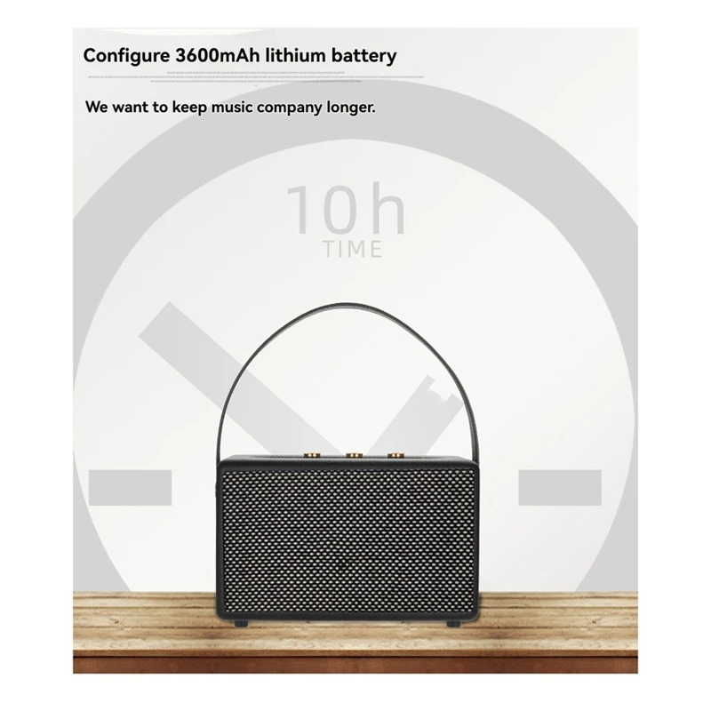 ABSQ-Professionelle tragbare drahtlose Vintage Bluetooth-Lautsprecher USB-Kartenleser Holz PU Outdoor Home Music Player