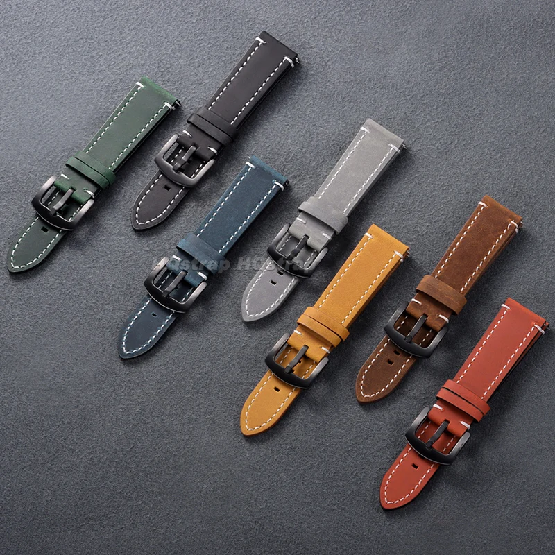 Genuine Leather Strap 18mm 19mm 20mm 21mm 22mm 24mm Retro Calfskin Watchband for Huawei Watch for Omega Quick Release Bracelet