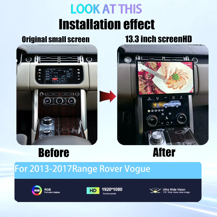 13.3 Inch Android 14 CarPlay Full Set for 2013-2017 Range Rover Vogue L405 Dual System Multimedia Player GPS Radio