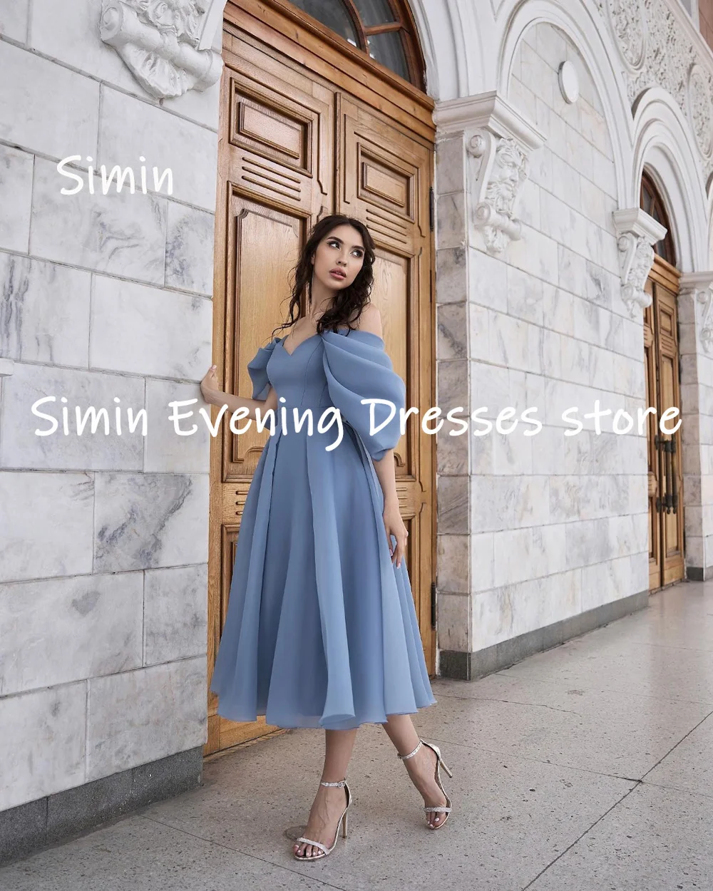 Simin Satin A-line Off-the-shoulder Neckline Formal Prom Gown Ruffle Ankle-length Evening Elegant Party dresses for women 2023