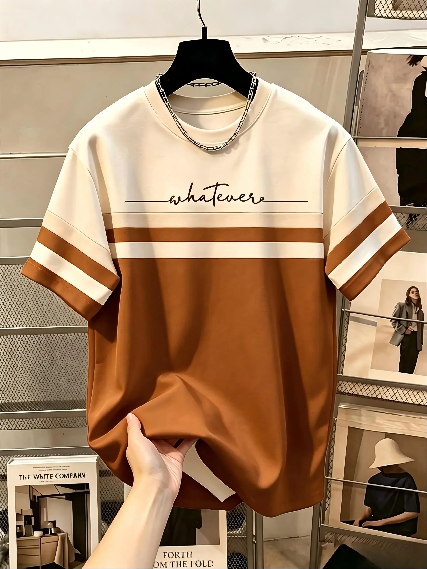 Hot Selling New Men's Summer Striped Letter Printed micro Elastic Breathable Round Neck Tshirt Outdoor Urban Casual Top