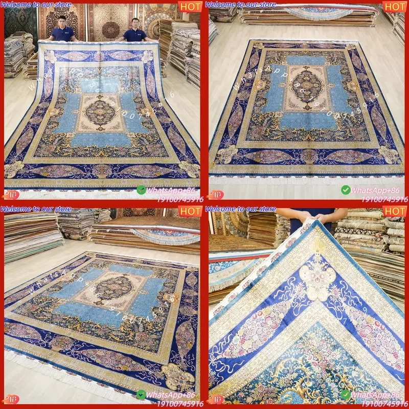 CECertificate 9x12ft Turkish High End Double Knot Hand Persian Vintage Pray Runner Antique Silk Rugs Washable Non-Slip for