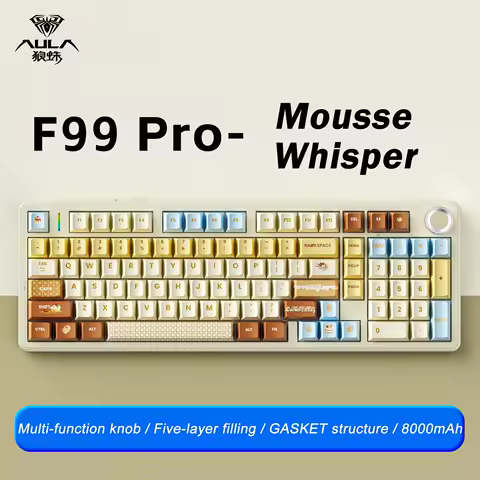 AULA F99 PRO Wireless Gaming Mechanical Keyboard Tri Mode Hot Swappable 99 Keys Gasket Structure Custom Keyboard with Media Knob