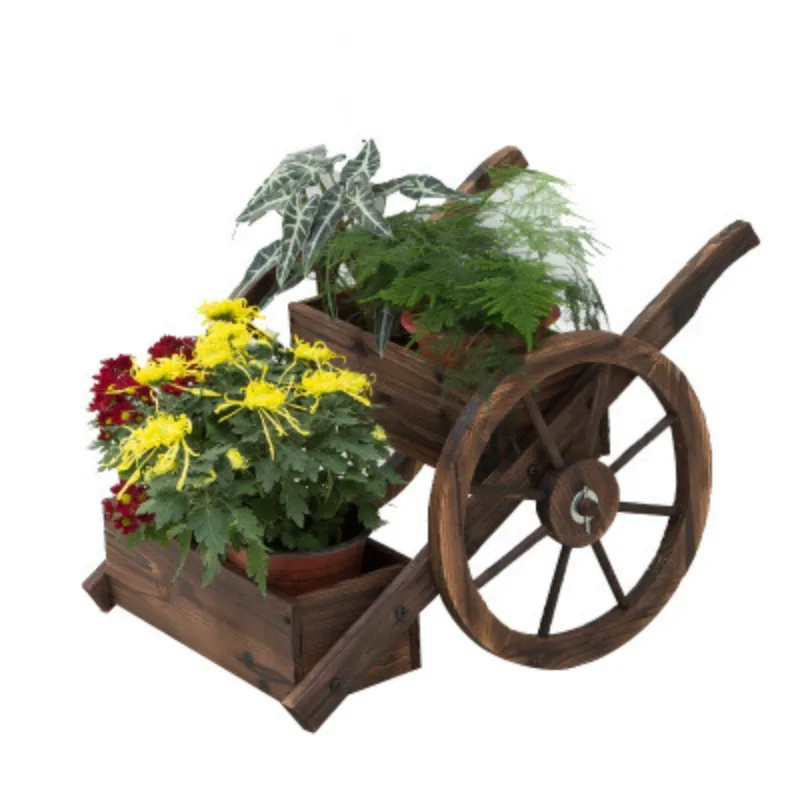 Outdoor balcony solid wood flower box, multi-layer wooden flower pot frame carbonized preservative wood courtyard garden