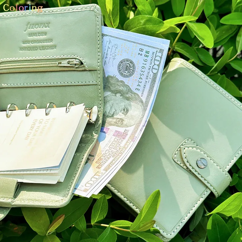 Filofax Malden Organizer Matcha Green Pelle di bufalo pieno fiore, diario calendario settimanale multilingue di lusso in cotone crema