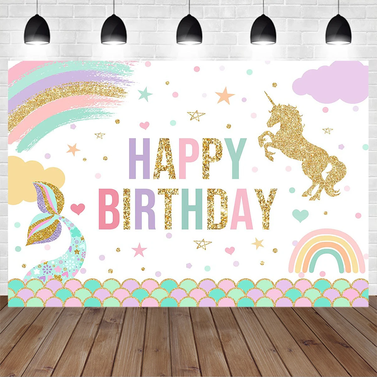 Gold Unicorn Girl Birthday Background Mermaid Princess Theme Party Photography Backdrop Props Rainbow Decoration Baby Shower