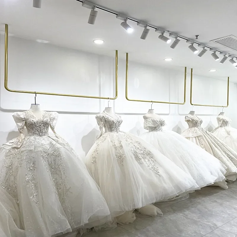Golden wedding dress hanging hanger special dress shelf for studio women's clothing store upper wall hanger wrought iron bold cl