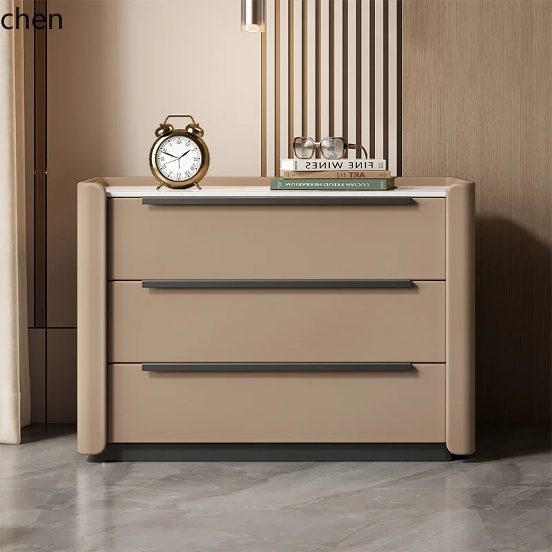 DSASolid Wood Bedside Table Three-Layer Drawer High-End Luxury Bedroom Chest Storage Cabinet