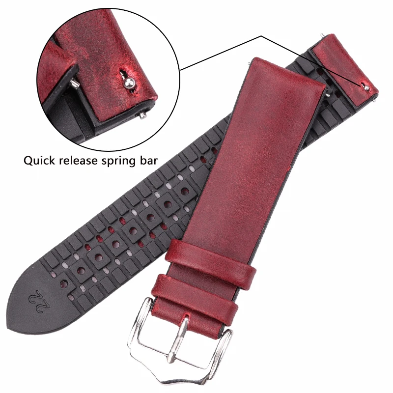 Leather And Rubber Watch Strap 10 Colors Men Women Silicone Waterproof Bracelet Watchband Clock Accessories 18mm 20mm 22mm
