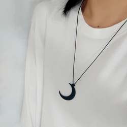 Simple all-in-one alloy black Moon Crescent pendant Long sweater chain Summer necklace for women