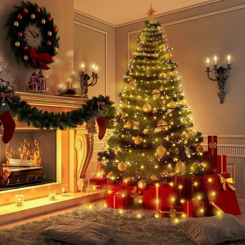 Luces de árbol de Navidad para interior y exterior, cadena de luces de 280LED para habitación y dormitorio, 8 modos, 6 a 7 pies