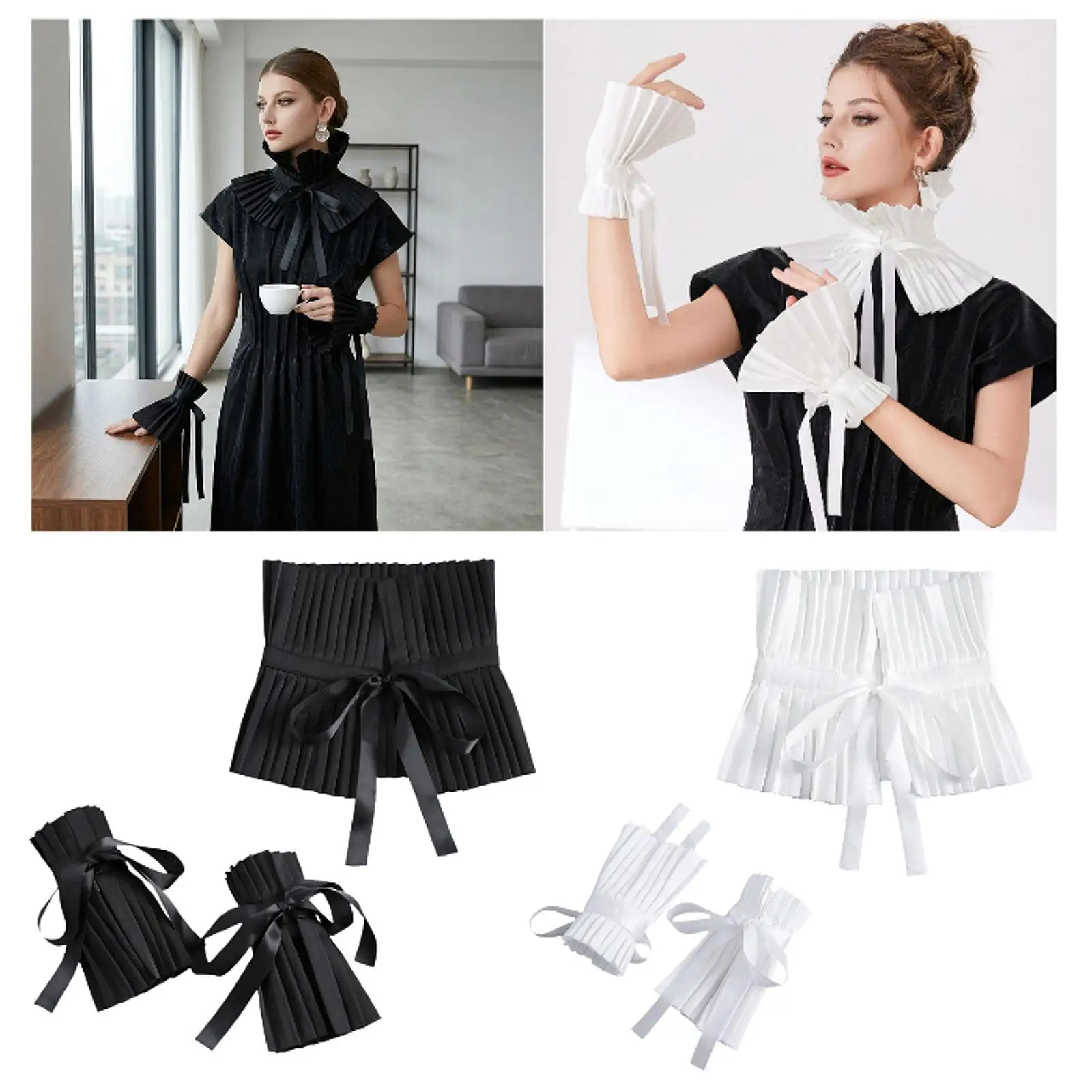 

Women's Ruff Collars and Cuffs Set Decorative Pleated False Collars for Party