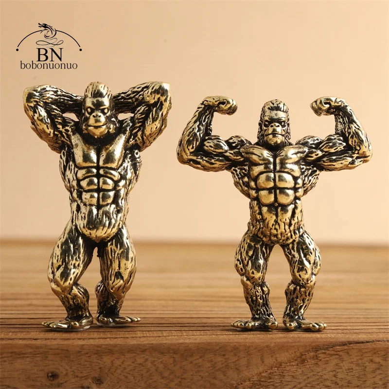 Heavy Brass Fitness Biceps Brachii Gorilla Sculpture Small Statue Office Desk Ornaments Decor Crafts Animal Orangutan Figurines