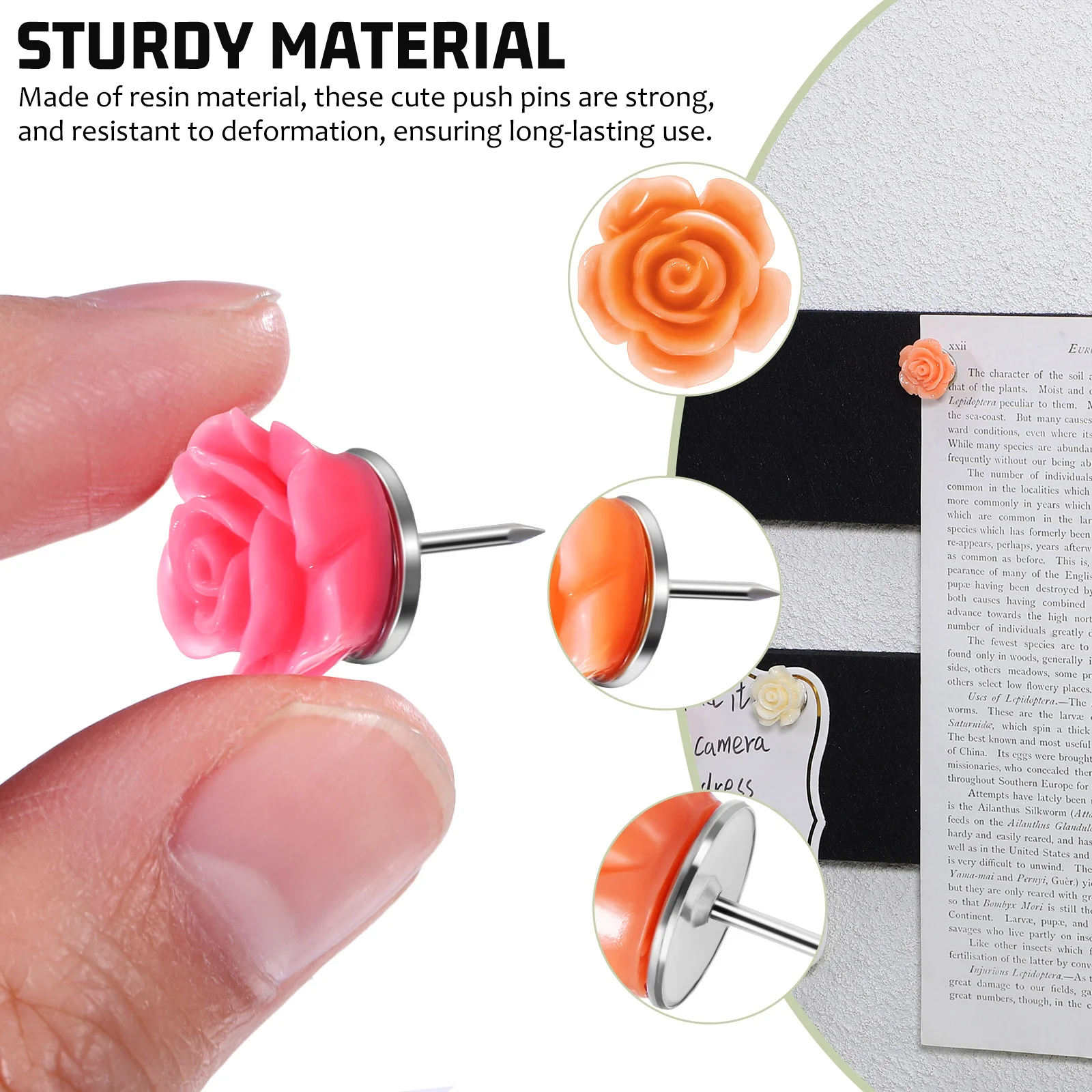 50 Uds. Chinchetas decorativas con forma de rosa, chinchetas con flores bonitas para tablón de anuncios, tablero de corcho, suministros escolares de oficina