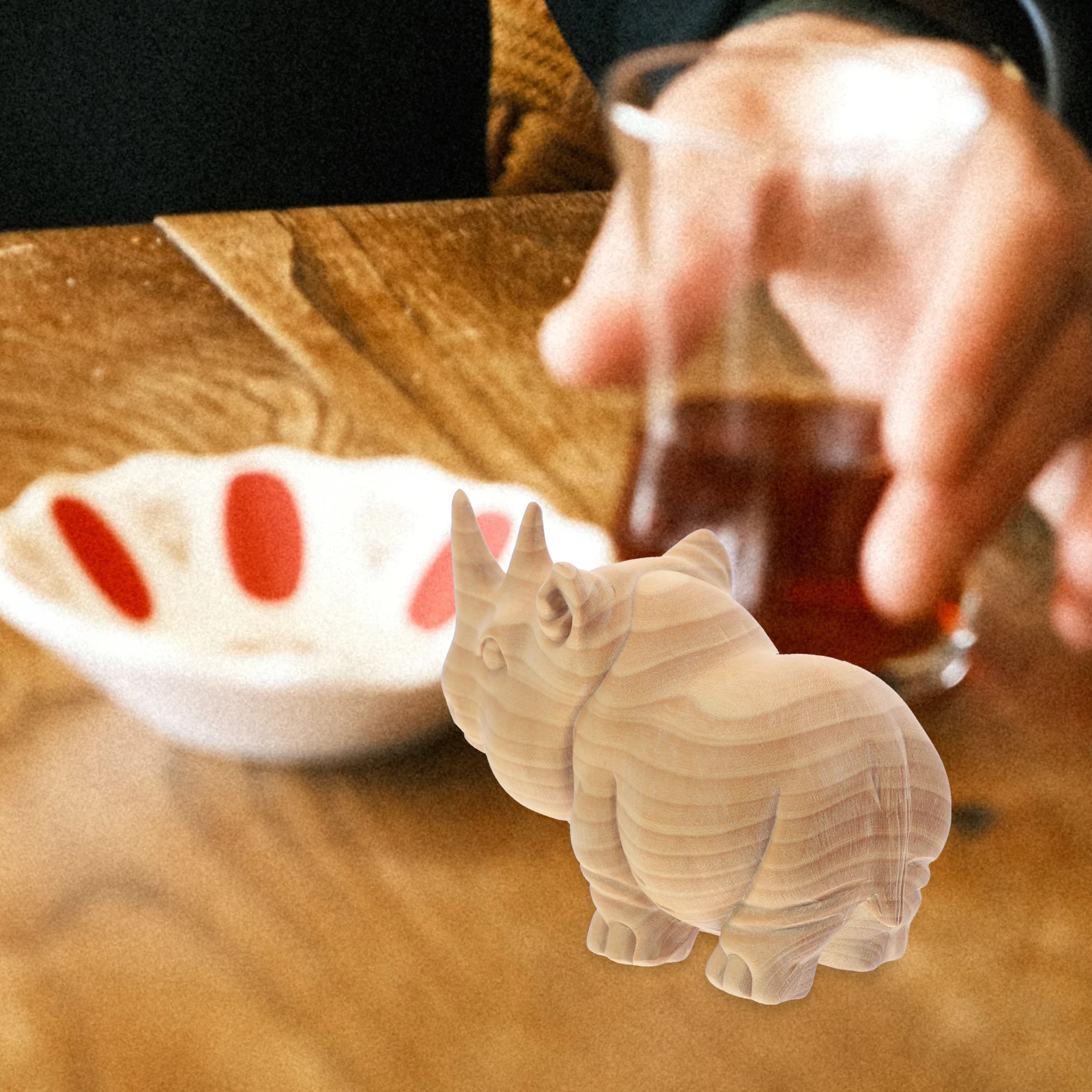 

Boxwood Rhino Hand Carved Wood Sculpture for Desk Decor Home Office Cabinet Animal Art Piece Wooden Tea Pet Ornament