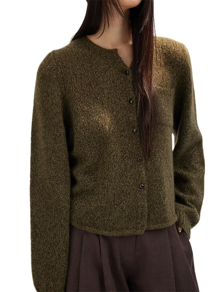 

Мягкий на ощупь~ Специальный кардиган из шелкового кашемира в стиле ретро Mori, с карманами и круглым вырезом, вязаный