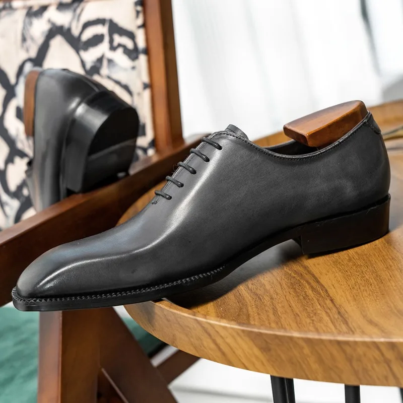 

Men Gray Oxford Shoes Genuine Leather Low Heel Professional Classic Business Men Shoes