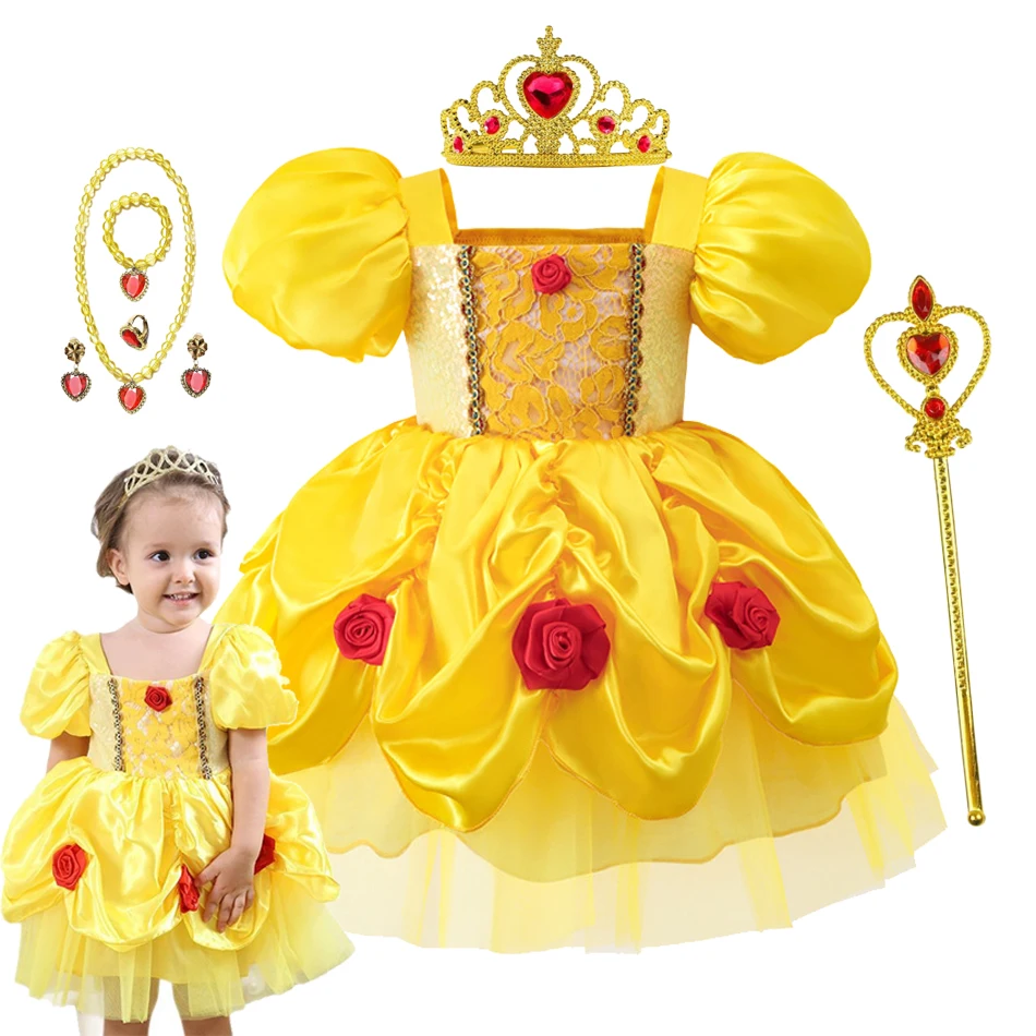 

Baby Girl Romper Tutu Dress Infant Kid Belle Princess Clothes Cute Yellow Dress Halloween Cosplay Party Costume Outfit