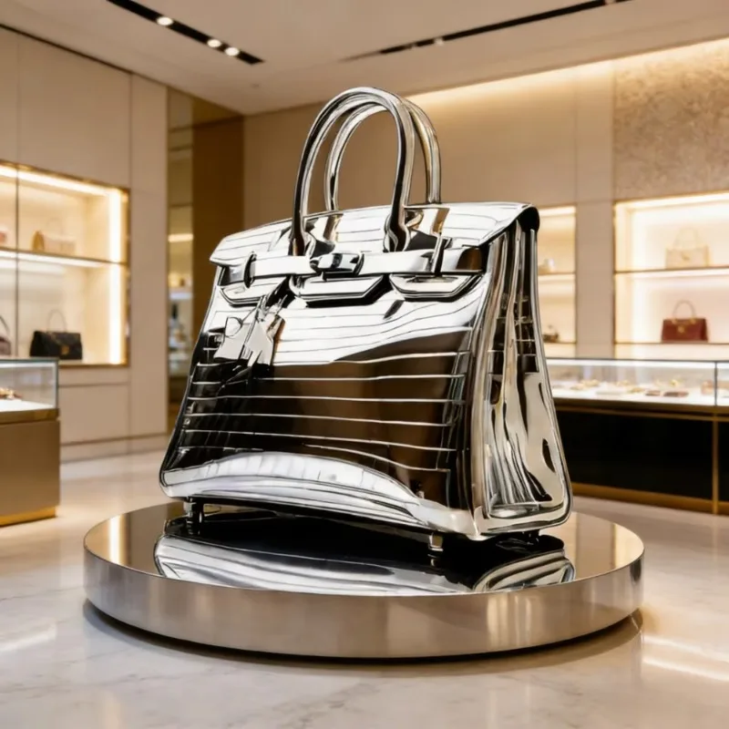 Modern Mirror Polished Stainless Steel Handbag Sculpture Large Outdoor Landscape Ornament Shopping Mall Fashionable Exquisite