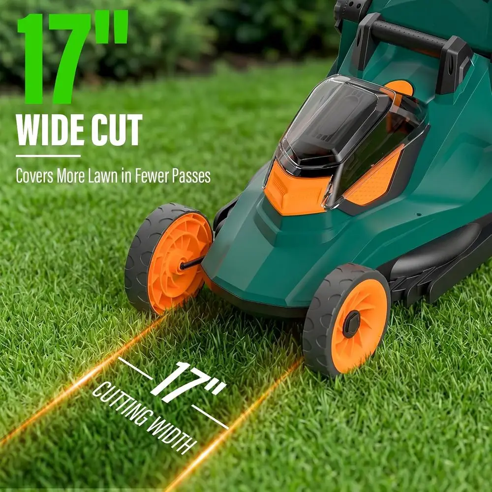 40V 17-Inch rushlLawn Mower, CordlPush Mower | 17-inch cutting deck, 5 height ttings, and grass ag suit regular mowing or small