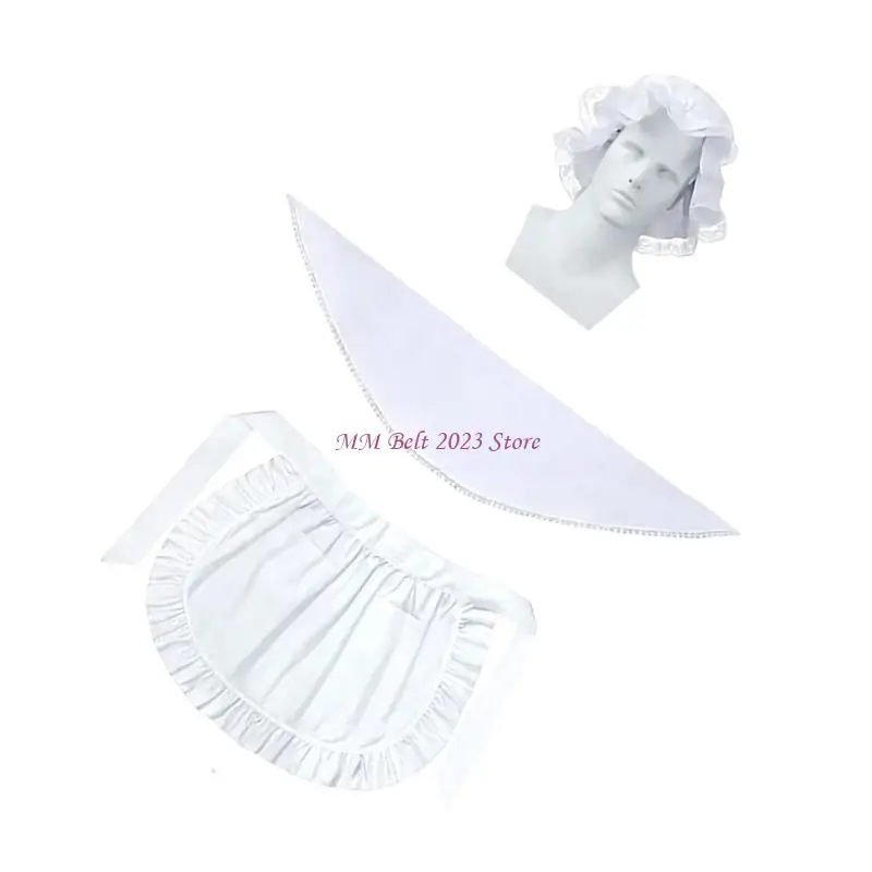 49ME Stylish Role Play Maid Outfit 3 Piece Set Includes Shawl Hat And Apron for Women