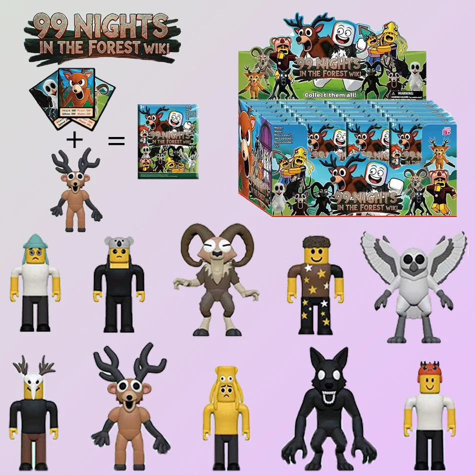 Figuras de 99 noches en el bosque, caja ciega de juguete, 99 noches en el bosque, ciervo, búho, dinosaurios, estatuilla para niños, adorno, regalo de cumpleaños