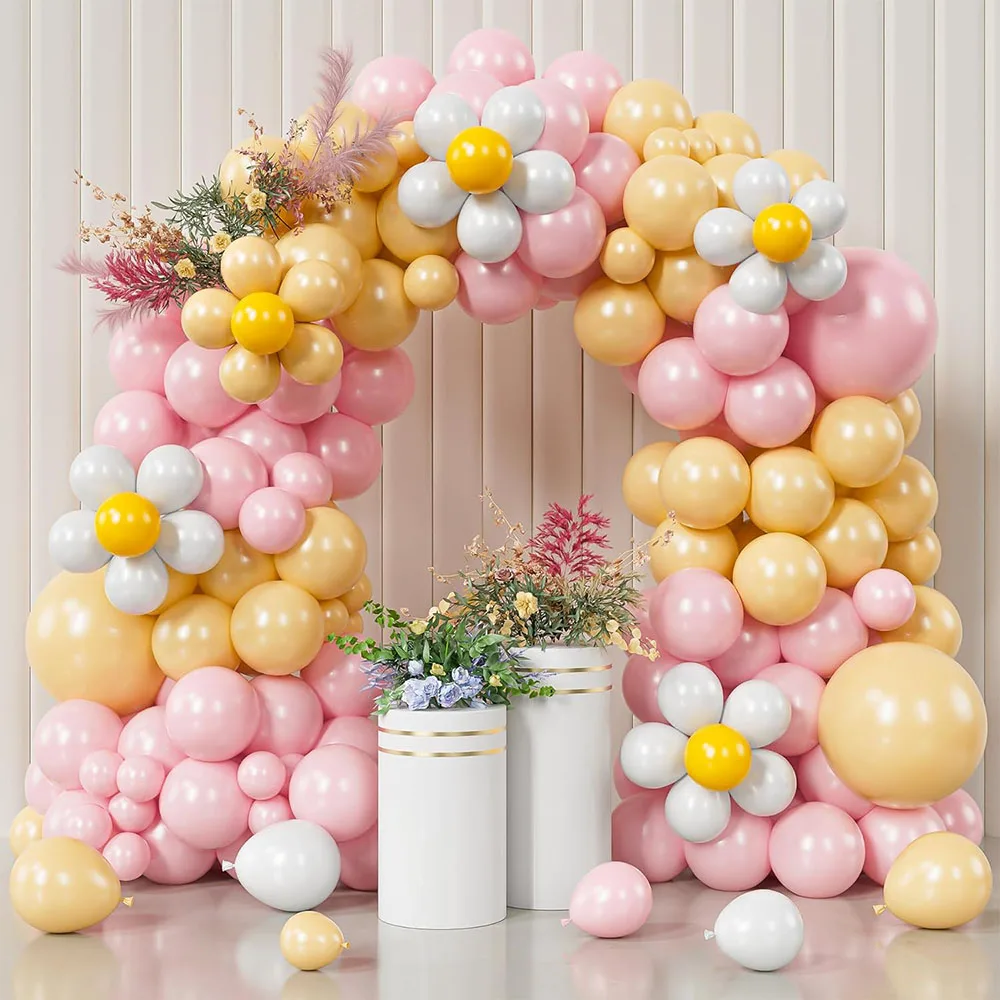 Gänseblümchen-Ballon-Girlande, Bogen-Set, rosa Retro-Aprikose, modische Gänseblümchen-Ballon-Girlande, Blumen-Macaron-Pastell-Ballonbogen für Gänseblümchen, böhmische, böhmische, Hochzeit, zwei