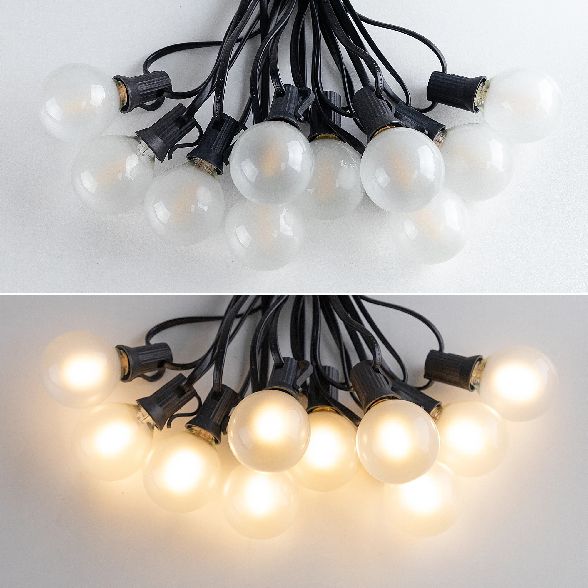 Sphoon-Cadena de luces de cristal blanco esmerilado G40, 25 pies, 33 pies, 50 pies, Base E12, 1W, regulable, IP44, resistente al agua, decoración de hadas