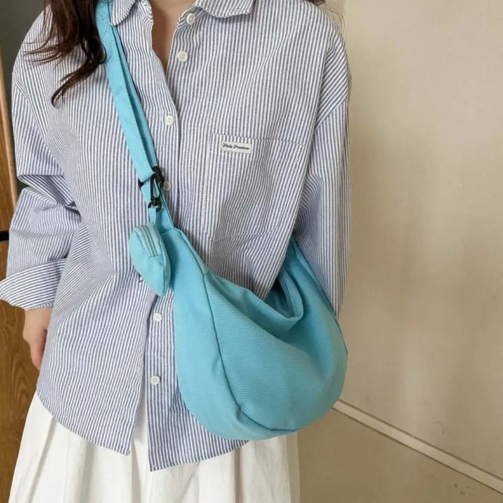 

Легкая сумка через плечо в корейском стиле, однотонная холщовая сумка кремового цвета с портмоне, сумка-мессенджер