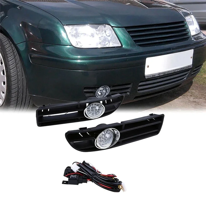 

1 Pair LED Foglamp Front Grille Front Bumper Grille Fog Lights Parts Component For VW Bora Jetta MK4 1999-2007-AS55